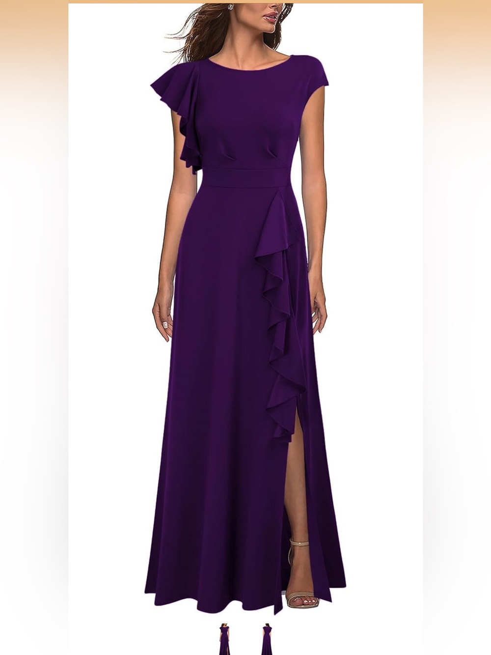 Woosea Elegant Purple Ruffle-Detail Evening Dress